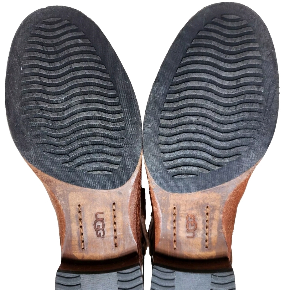 UGG Channing Tall Riding Boots Sz 7.5 Chestnut Pebbled Leather 3184 - Picture 11 of 14